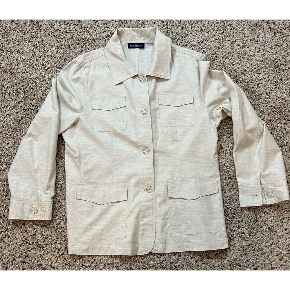 Ron Leal Blouse Tan Button Front Shirt/Blouse Cotton/Silk/Cashmere Blend Size 14